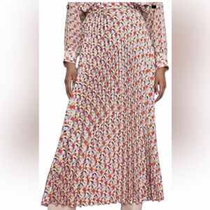 ZARA Pleated Midi Skirt Geometric Print A-Line Size Large Lightweight